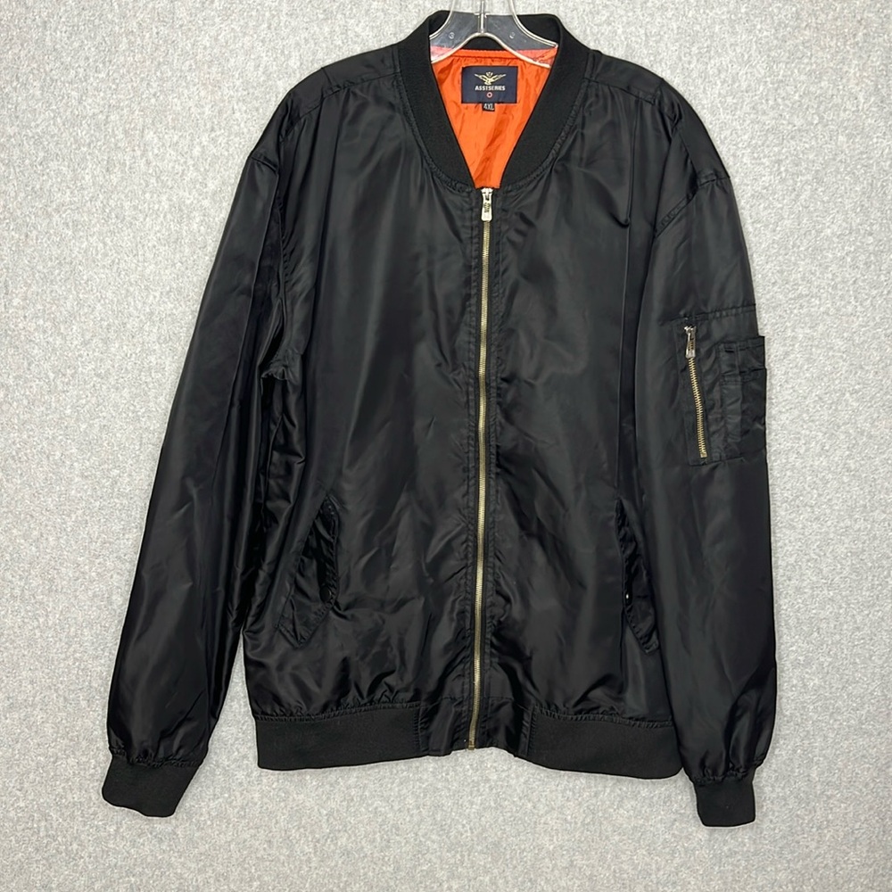 ASSTSERIES Bomber Flight Jacket Mens Size Large Black Orange Lightweight Zip Up